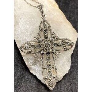 Vintage DBJ Victoria Townsend Cross Pendant 18.5''‎ Necklace 925 Silver 10g